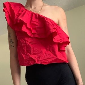 Off the shoulder red crop top